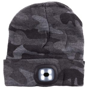 Benson beanie wintermuts met led lamp damesmutsen / herenmutsen - camouflage grijs One size  -