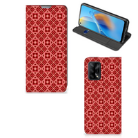 OPPO A74 4G Hoesje met Magneet Batik Rood - thumbnail