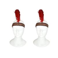 Indianen verkleed veren hoofdband - Set van 4x stuks - voor volwassenen - Met klitteband - carnaval