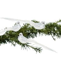 3x stuks kunststof decoratie vogels op clip zilver glitter 21 cm - thumbnail