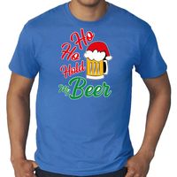 Grote maten Ho ho hold my beer fout Kerstshirt / outfit blauw voor heren - thumbnail