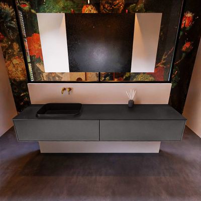 Badkamermeubelset Mondiaz Erin 200 cm met 2 Lades met RIDGE Wastafel Links Urban Zonder Kraangaten Greeploos Mat Dark Grey