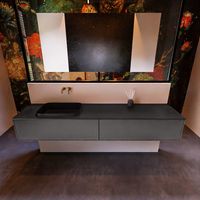Badkamermeubelset Mondiaz Erin 200 cm met 2 Lades met RIDGE Wastafel Links Urban Zonder Kraangaten Greeploos Mat Dark Grey