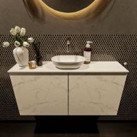 Mondiaz Fowy toiletmeubel 100cm Carrara met blad en waskom talc midden zonder kraangat