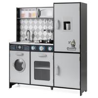 Houten Speelkeuken Keukenspeelset met Ijsmachine Fornuis Wasmachine Oven Magnetron Keukengerei Grijs