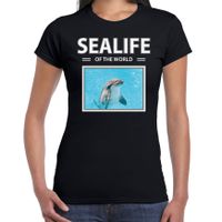 Dolfijn t-shirt met dieren foto sealife of the world zwart voor dames
