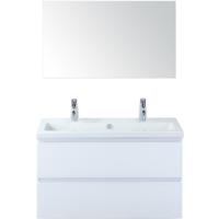 Vogue Badmeubelset 100 cm - Greeplijst in Kleur - Wit Hoogglans - Keramische Wastafel Wit 2 Kraangaten met Spiegel