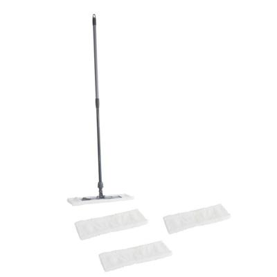 Vloermopset met telescoopsteel - en 4x microvezelmop / vlakmop - 45 x 15 cm