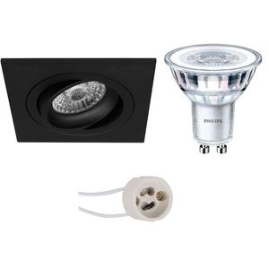 LED Spot Set - Pragmi Borny Pro - GU10 Fitting - Inbouw Vierkant - Mat Zwart - Kantelbaar - 92mm - Philips - CorePro 840 36D - 3.5W - Natuurlijk Wit 4000K