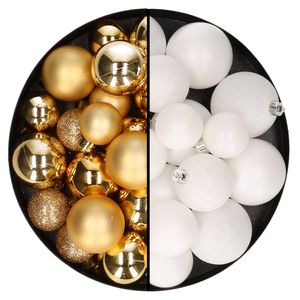 Kerstballen 60x stuks - mix goud/wit - 4-5-6 cm - kunststof