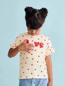 Gestreept t-shirt met paillettenhartje voor meisjes ecru