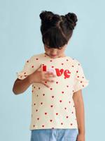 Gestreept t-shirt met paillettenhartje voor meisjes ecru