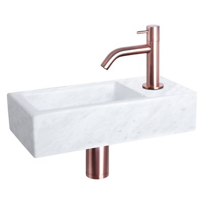 Differnz Helios fonteinset - 37.5x18.5x9.5cm - Rechthoek - 1 kraangat - Gebogen koperen kraan - Mineraalsteen Marmer 38.401.39
