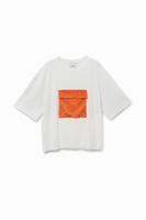 T-shirt met gebloemde zakken - WHITE - XL