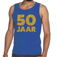 50 Jaar glitter tanktop / mouwloos shirt blauw heren