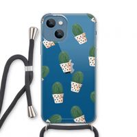 Cactusprint roze: iPhone 13 mini Transparant Hoesje met koord