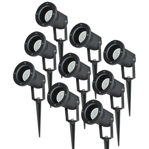 Set van 9 aluminium prikspots dimbaar 5 Watt GU10 4000K IP44 - Tuin spots, spots bodem buiten