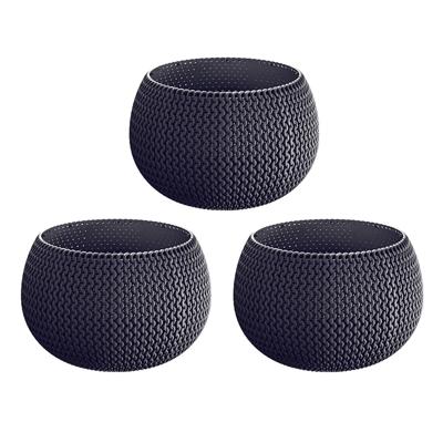 Kunststof bloempot/plantenpot Splofy - 3x - grijs - D19 x H20 cm - 4 liter - rond - buiten/tuin pott