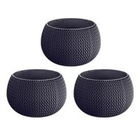 Kunststof bloempot/plantenpot Splofy - 3x - grijs - D19 x H20 cm - 4 liter - rond - buiten/tuin pott