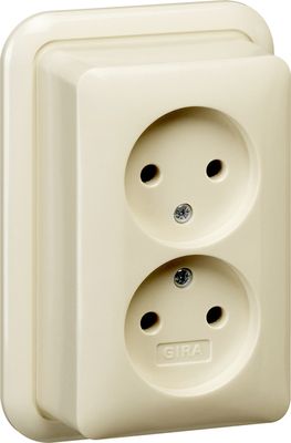 Gira wandcontactdoos 2-voudig zonder randaarde opbouw creme