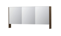 INK SPK3 spiegelkast met 3 dubbel gespiegelde deuren, open planchet, stopcontact en schakelaar 160 x 14 x 74 cm, fineer chocolate
