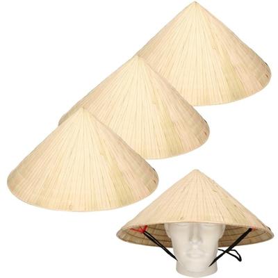 Chinese stro hoed - 4x - met kinband - volwassenen - Verkleed hoed - Aziatisch - strohoed