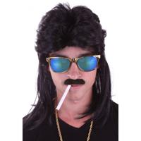 Verkleed - herenpruik met mat - Zwart - 80s pruik - Feestartikelen - Carnaval Verkleed - herenpruik met mat - Zwart - 80s pruik - Feestartikelen - Carnaval