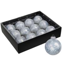 Luxe kerstballen - 24x stuks - 6 cm - wit/grijs - glas - ice finish - kerstversiering