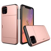 Schokbestendig Rugged Armor beschermhoes met kaartsleuf voor iPhone XIR (2019) (rosé goud)
