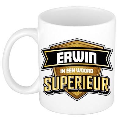 Naam mok Erwin - wit - Superieur - keramiek - 300 ml - cadeau collega beker Naam mok Erwin - wit - Superieur - keramiek - 300 ml - cadeau collega beker