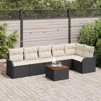 Tuinbankenset met opslag 7 pcs Zwart en Crème poly rattan
