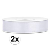 Decoratie satijn sierlint - 2x - wit - 12 mm x 25 meter - Cadeaulint satijnlint
