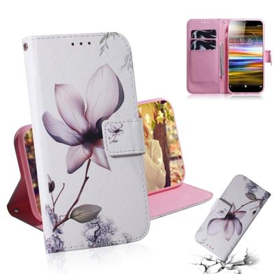 Magnolia bloem patroon gekleurde tekening horizontale Flip lederen case voor Sony Xperia L3 met houder & kaartsleuven & portemonnee