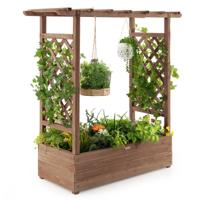 Verhoogd Tuinbed met Gebogen Traliewerk Hangend Dak Plantenbak Afvoergaten Houten Plantenbak voor Binnen en Buiten