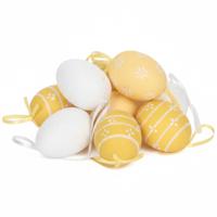 Paaseieren hangdecoraties - geel - 12x stuks - 6 cm - kunststof - Pasen versiering voor paastakken