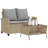 Tuinbank 2-zits met kussens & tafel poly rattan beige