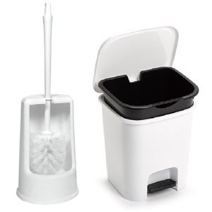 Badkamer/toilet accessoires - WC-borstel en pedaalemmer 7.5L - kunststof - wit