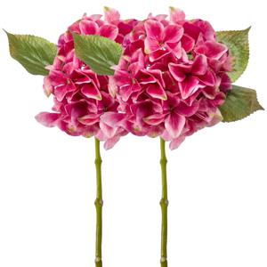 Kunstbloem hortensia tak - 2x - Challenge - 47 cm - fuchsia - kunst zijdebloem - Hydrangea