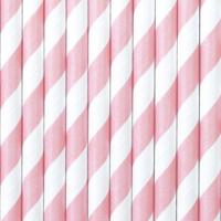 Gestreepte drinkrietjes van papier - roze/wit - 30x stuks - verjaardag drinkrietjes - 19 cm