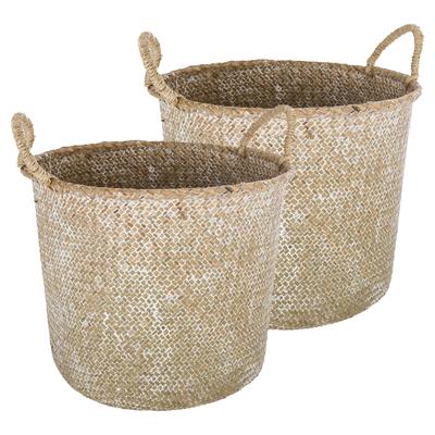 Opbergmand Julian - 2x - rond - riet - naturel - 37 x 27 cm - opvouwbaar - decoratie mand