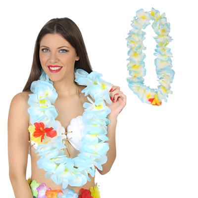 Hawaii krans/slinger - 2x - Tropische kleuren blauw - Grote bloemen hals slingers - verkleed