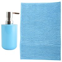 MSV badkamer droogloop mat - Milano - 40 x 60 cm - met bijpassende kleur zeeppompje - lichtblauw