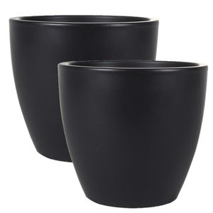 2x stuks plantenpot/bloempot in een strakke Scandinavische look zwart Dia 20 cm en Hoogte 19 cm