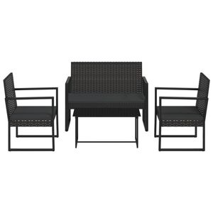 vidaXL 4-delige Loungeset met kussens poly rattan zwart