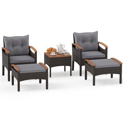 5-delige Tuinmeubelset Balkonmeubelset van PE-rotan Bestaande uit 2 Fauteuils 2 Krukken en een Bijzettafeltje