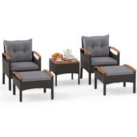 5-delige Tuinmeubelset Balkonmeubelset van PE-rotan Bestaande uit 2 Fauteuils 2 Krukken en een Bijzettafeltje