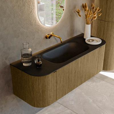 Badmeubel Mondiaz Kurve | 130 cm cm | Meubelkleur Dusk | Wastafelkleur Urban | Solid surface | Wasbak midden spoelbak | Zonder kraangat(en)