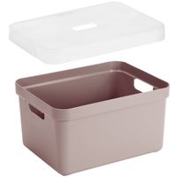 Opbergboxen/opbergmanden roze van 13 liter kunststof met transparante deksel - Opbergbox - thumbnail