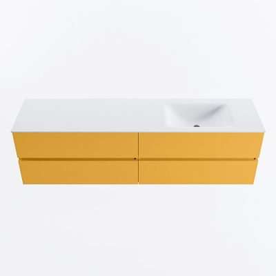 MONDIAZ VICA 180cm badmeubel onderkast Ocher 4 lades. Wastafel CLOUD rechts zonder kraangat, kleur Talc.