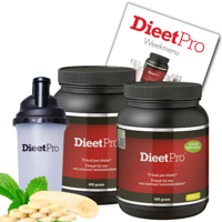 2 potten DieetPro Banaan STEVIA plus Gratis Shaker